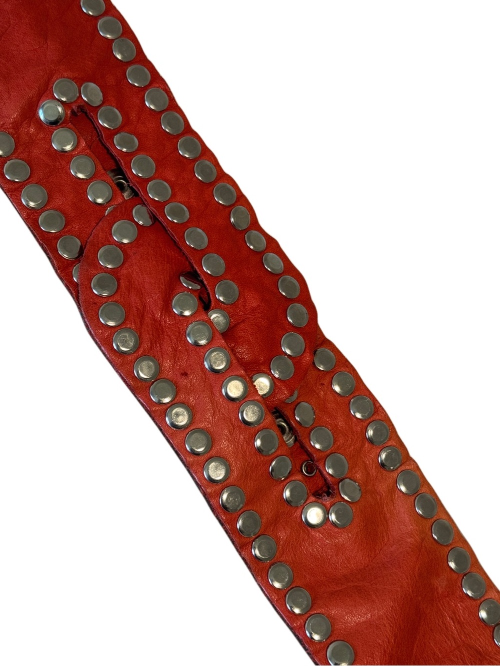 Red Leather Studded Western Belt Silver Studs Statement Waist Belt